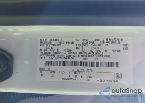 2022 Ford F-150 Xl from USA, damaged, VIN 1FTFW1E57NKD28966